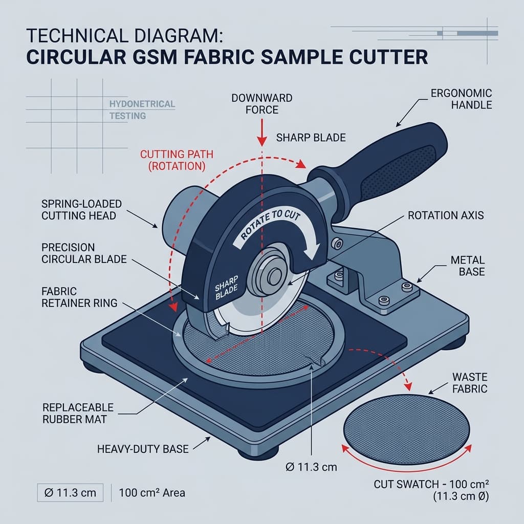 GSM Round Cutter Machine Cutting 100 sq cm Fabric Swatch